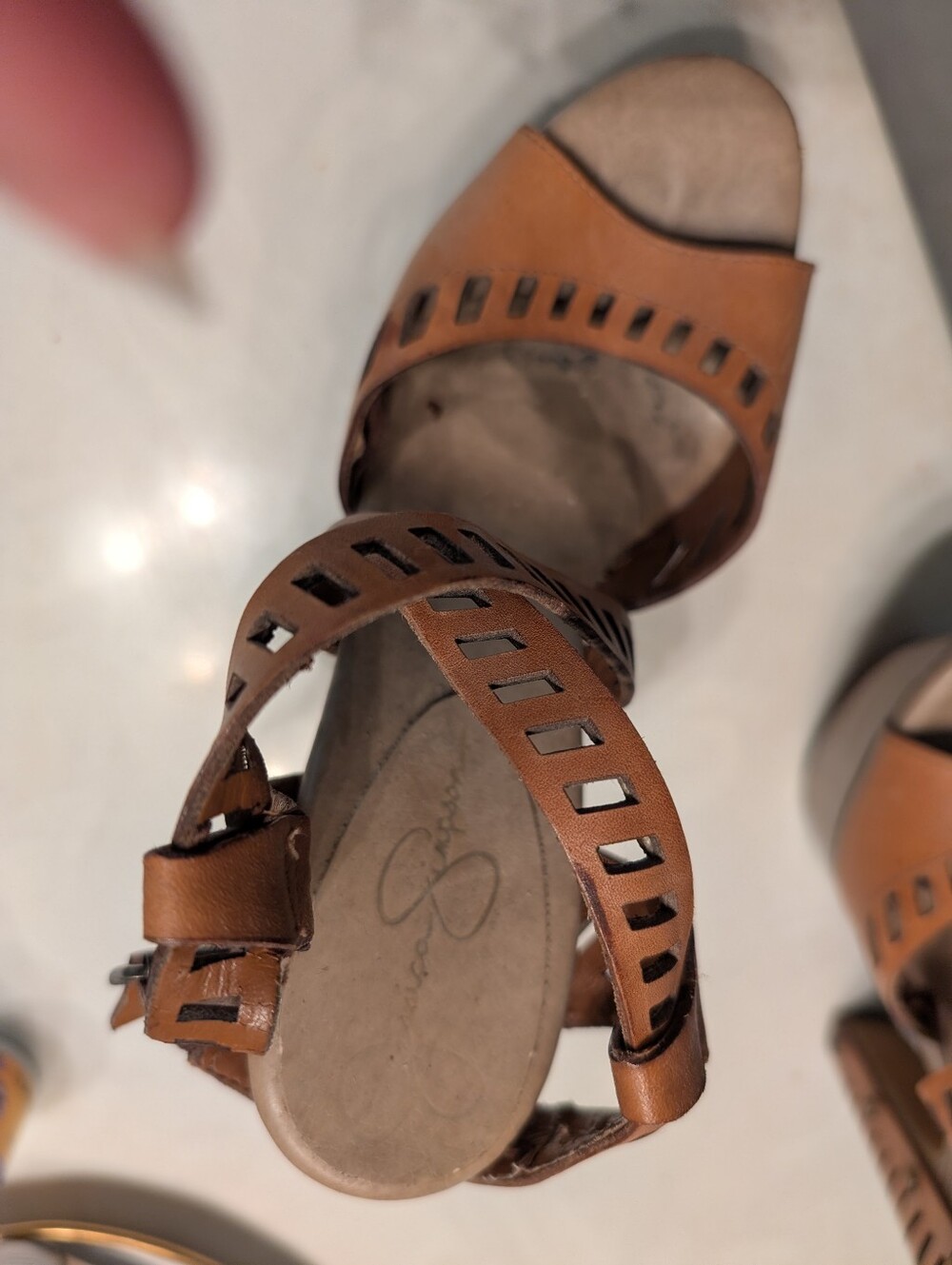 Jessica Simpson Women’s Brown Cutout Leather Sandals
